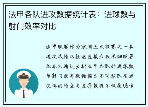 法甲各队进攻数据统计表：进球数与射门效率对比